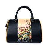 Handmade Lotus Flower Carving Crossbody Boston Bag